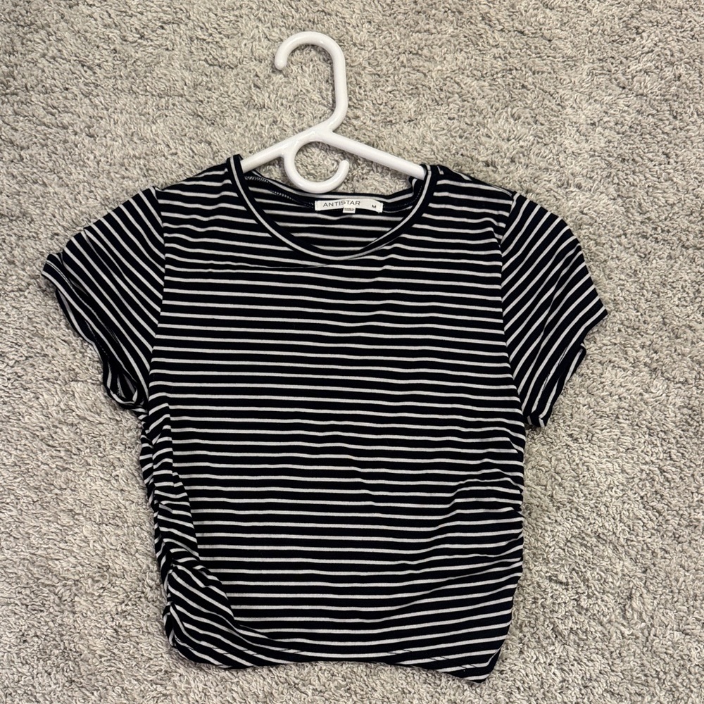 Zara Black and White Striped Short Sleeve Tee